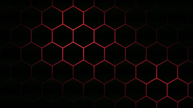 Red glowing hexagon honeycomb technology motion background