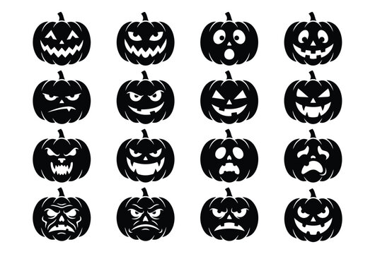 Halloween day pumpkins various spooky black pumpkin faces for decoration