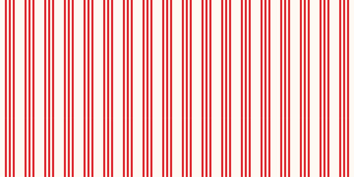 Vertical red and white striped seamless pattern. Minimal retro French design background with clean parallel lines. Geometric repeat print for wrapping paper, textile and fabric. Vector illustration