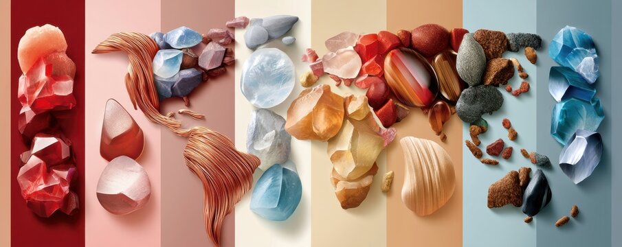 Global resource map made of minerals and metals illustrating world competition for natural resources