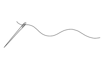 Obraz premium Continuous line drawing of a sewing needle with thread, minimalist style vector illustration of a needle and thread vector illustration