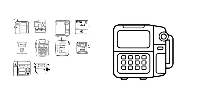 Label Maker Top View Isolated Vector Icon Outline on White Background