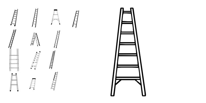 Ladder Tool Sharp Corner Minimal Stroke Outline on White Background