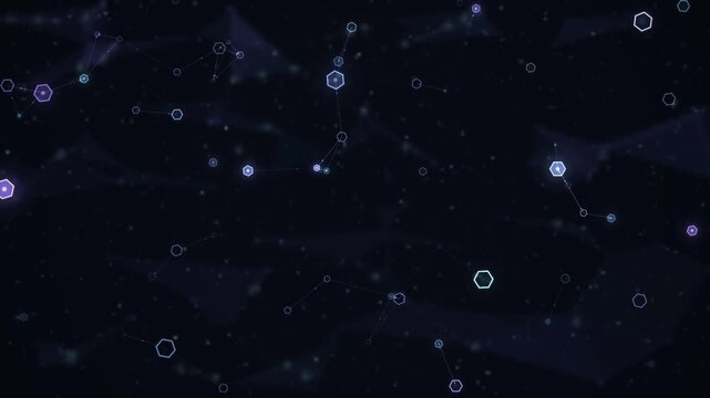 Hexagon network nodes connection technology motion background