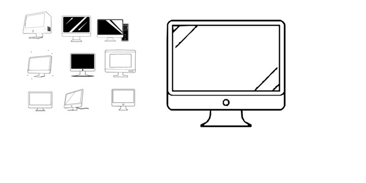 Desktop Computer Sharp Corner Design Tech Icon Outline Illustration