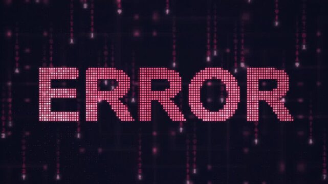 ERROR word red LED dot matrix with code rain motion background