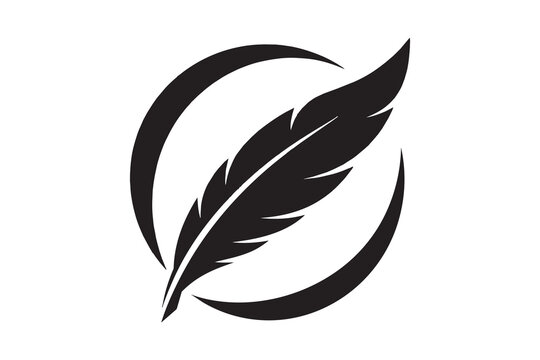 Black feather quill pen icon for creative writing logo