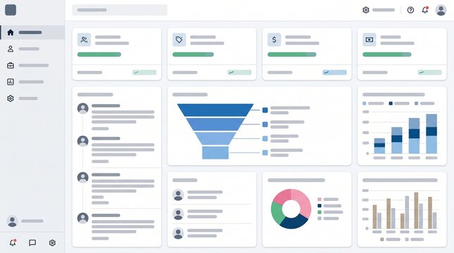 Modern Business Dashboard Interface with Sales Funnel, Analytics Charts and CRM Management UI Mockup