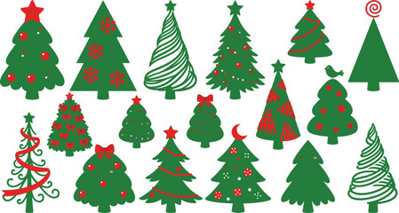 Obraz premium Collection of diverse christmas tree illustrations with decorations