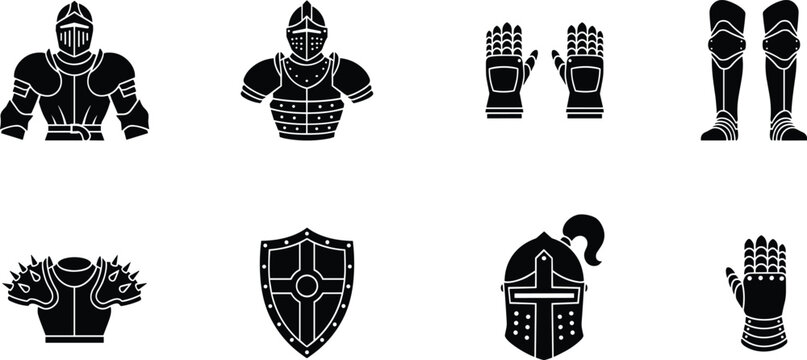 Medieval Knight Armor and Protective Equipment Icons Set