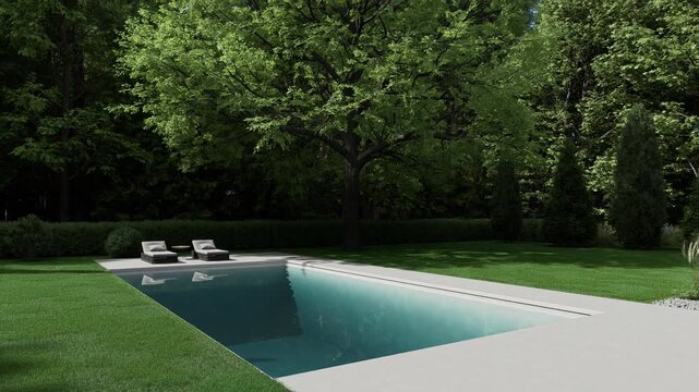 Elegant Backyard Pool Patio with Table and Flowers