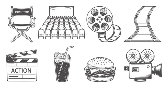 機材とスナックを描いた手描きの映画と劇場セット