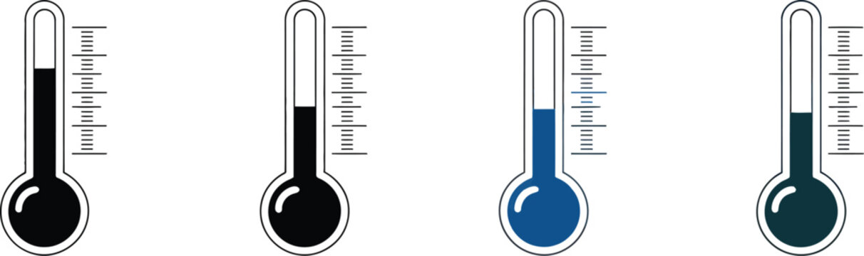 Temperature icons set, thermometer, temperature scale, and weather symbols displaying cold, warm, and hot indicators for environmental and medical use.