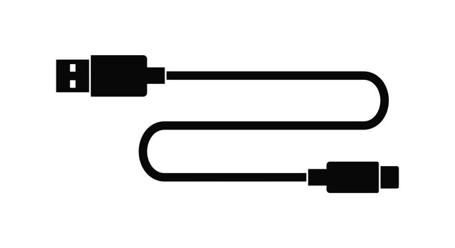 Usb cable with type a and type c connectors depicted as a black silhouette usb c type a connector type c