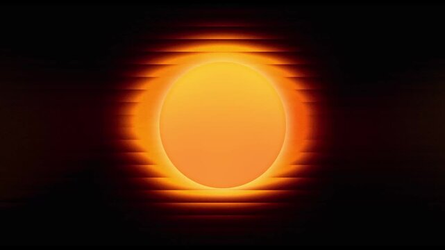 Abstract cinematic motion background, glowing golden circle sun shape with horizontal light rays, futuristic solar aesthetic, minimalist abstract animation, seamless loop for professional presentation