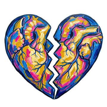 Contemporary Acrylic Broken Heart Symbol Painting Transparent PNG - Bold Emotional Artwork for Healing, Relationships & Mental Health Branding