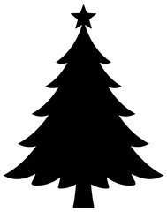 Obraz premium Stylized black christmas tree silhouette with star topper isolated on white background.