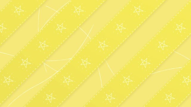 手書きの星が光るステッチの入ったテープが、ストライプ状に動く黄色のかわいいループ背景
