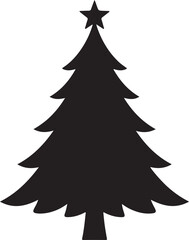 Obraz premium Christmas tree with star, black silhouette on transparent background, traditional winter symbol.