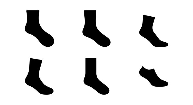 Socks silhouette icon set, black cotton sock vector shapes, apparel design elements