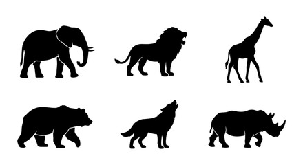 African safari animal silhouettes, wild beast vector icons set, black fauna shapes © LANA