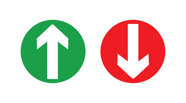 Up and Down Arrows: A pair of arrows, one white arrow pointing up inside a green circle and another white arrow pointing down inside a red circle.