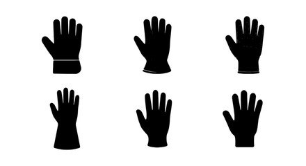 Fototapeta premium Protective work gloves silhouette set, industrial safety glove icons, vector collection