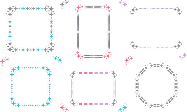 Set of cute pixel art frames with sparkling star elements for digital design projects