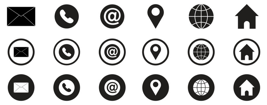 Business card, Contact icons set for website and business card. Home, location, call, website, mail globe and message icon vector set. 