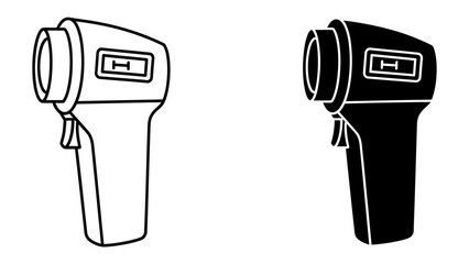 Infrared Thermometer Icons: A minimalist illustration featuring two infrared thermometers, one in outline and the other in solid black, presented side-by-side. © abidakhatun