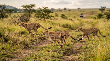 Close up of Cheetahs walking and running in its Natural Habitat , Masai Mara National Park, Kenya.  © pinan