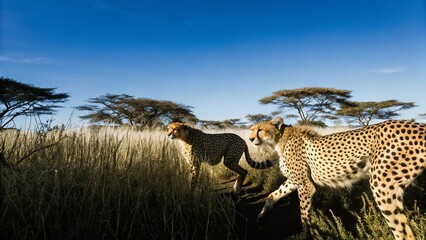 Close up of Cheetahs walking and running in its Natural Habitat , Masai Mara National Park, Kenya.  © pinan