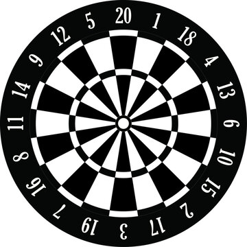 Dartboard black and white vector. Darts is a competitive sport in which players throw darts at a dartboard.