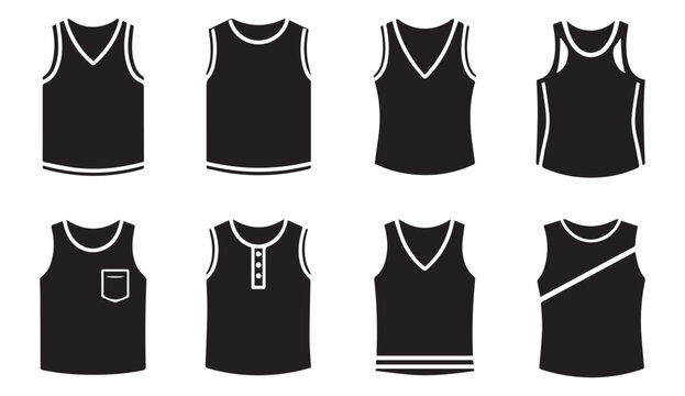 Set of Black and White Tank Top and Sleeveless Shirt Icons