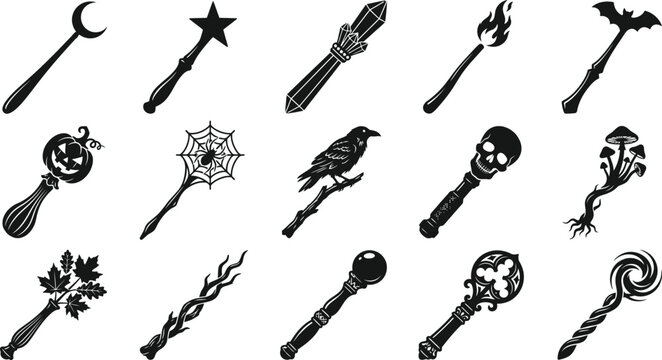 Halloween vector bundle 13 spooky magic wands for halloween decorations and designs