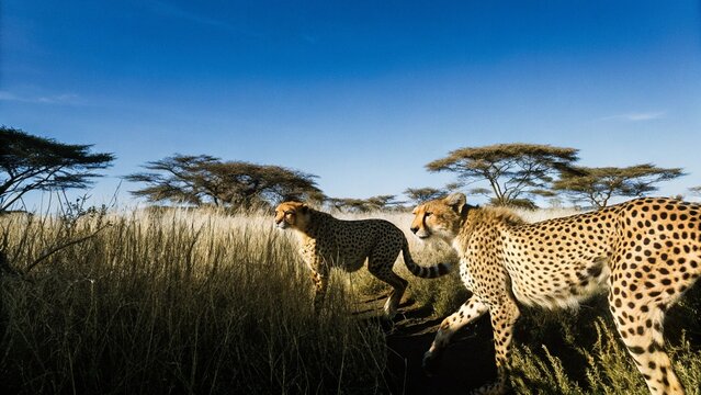Close up of Cheetahs walking and running in its Natural Habitat , Masai Mara National Park, Kenya.
