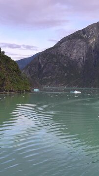 Scenic fjord view of Tracy Arm Fjord with floating icebergs