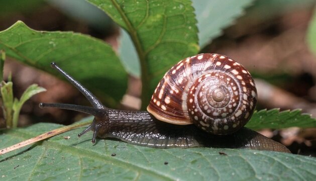 Close up of Cuban painted snail or called polymitas in the forest Alejandro de Humboldt National Park Baracoa Cuba.
