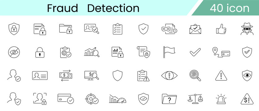 Fraud detection icons set with transparent background for security projects