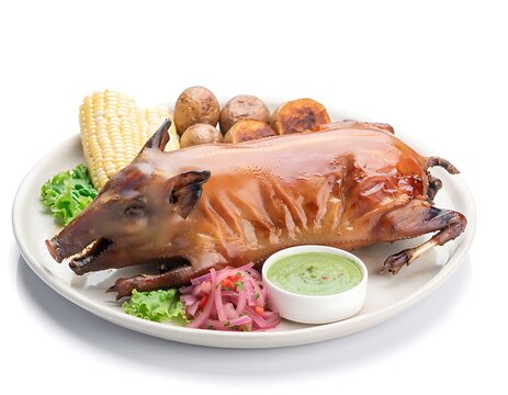 Traditional Andean Roasted Cuy With Potatoes and Green Sauce