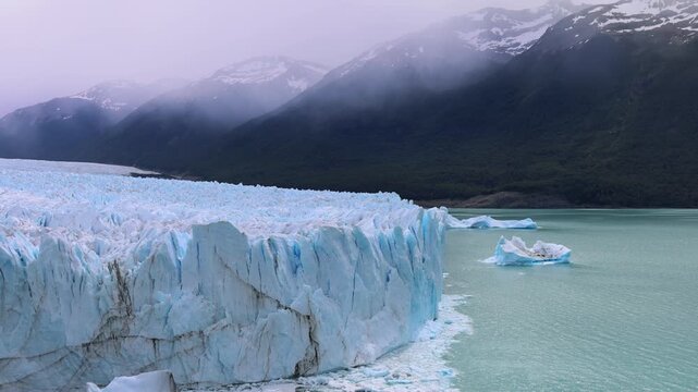 Perito Moreno Glacier wall with mountains in El Calafate
