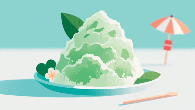 Green tea matcha soft serve shaved ice dessert with creamy texture and summer refreshing vibe