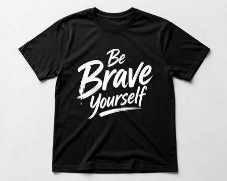 Black t-shirt with white be brave yourself text design