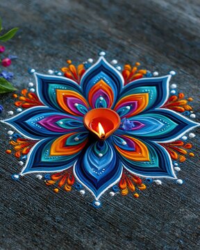 Creating a Colorful Rangoli Pattern for Diwali Celebration in India