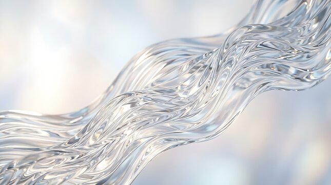 Abstract flowing liquid silver waves with metallic texture and shiny reflections