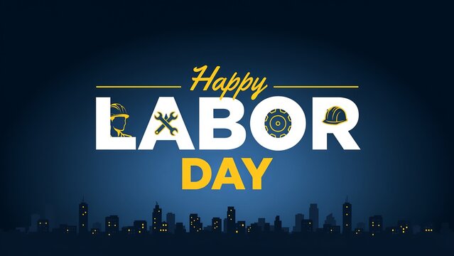 Happy labor day greeting with construction theme