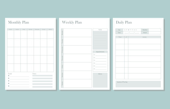 Minimalist monthly weekly daily planner pages