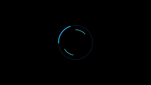 Three blue glowing circular loading indicators rotating on a plain black background for digital interfaces