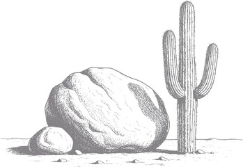 Desert Cactus Rock Vector Illustration © Vectory Icons