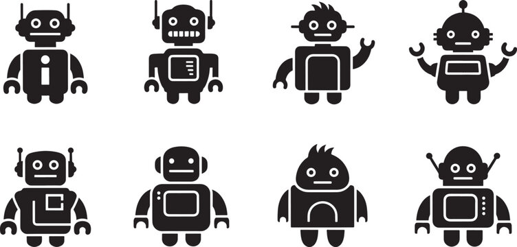 Robot high quality vector silhouette illustration icons for technology design isolated shape eps.